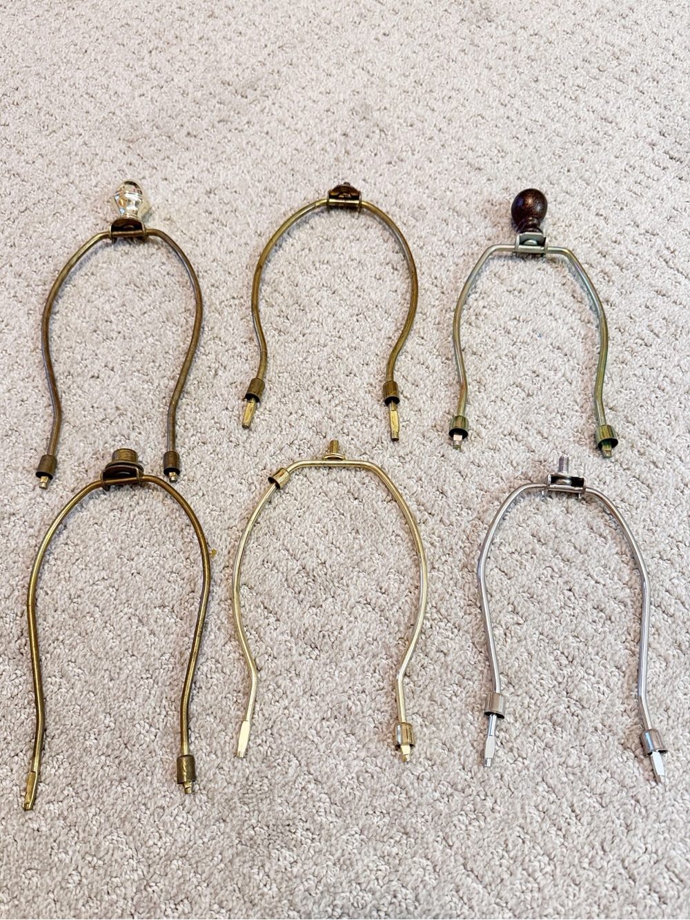 Vintage Lamp Harps Brass Silver Color Finial Mixed Set - Some for Parts READ